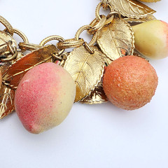 RARE! Napier Fruit Salad Charm Bracelet & Earrings, Peach, Nectarine, Pear Lemon