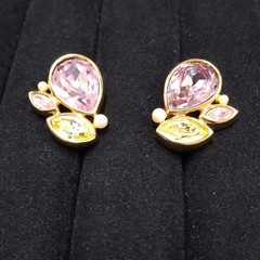 Swarovski Swan Gold Tone Lavender Yellow Pink Crystal Earrings Clip-On