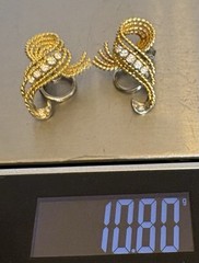 Natural Diamond Earrings Estate Vintage Rope Swirl Omega Clip 14K Gold 10.8g