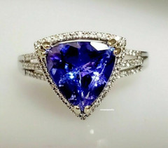 4.25 CT Trillion cut Tanzanite Halo Stunning Engagement Ring 925 Sterling Silver