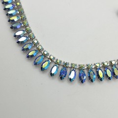 VTG B. David Blue Green Aurora Borealis Rhinestone Choker Necklace & Bracelet
