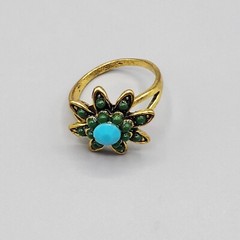 BOHO VINTAGE STYLE AGED GOLD WOMEN’S RING SZ 8.5 GREEN AND TURQUOISE