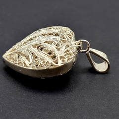 Heart Open Metal Southwestern Style Silver Plated Filigree Puffy Puffed Pendant