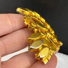 Vintage Aurora Borealis Rhinestone Brooch Gold Tone Mega Sparkle