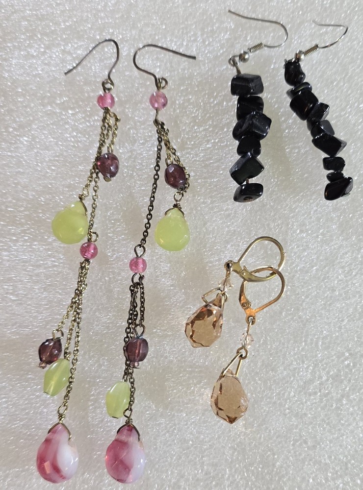 Vintage Faceted Glass & Stone Beads Beaded Drop Dangle Pierced Earring Lot