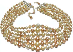 Vintage Jewelry Necklace Multi Strand Faux Pearl Beaded Glass Peach AB Cream 18