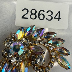 Vintage Aurora Borealis Rhinestone Brooch Gold Tone Mega Sparkle