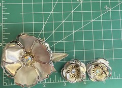 Vintage Metal Flower Brooch Pin W Earrings Clips Set