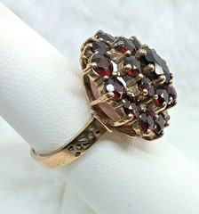 Vintage 1950’s Bohemian Red Garnet Cluster 14K Gold Ring – 6 Grams