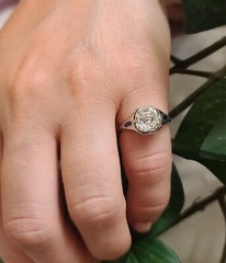 0.65ct Vintage filigree ring old mine cut Diamond belais 18k white gold