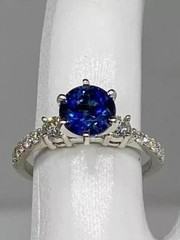 3.00Ct Round Sapphire &Lab Created Diamond 14K White Gold FN Engagement Ring