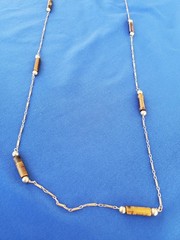 Vintage 14K GOLD Art Deco Tiger eye Statement Necklace Unique Antique Chain 28″
