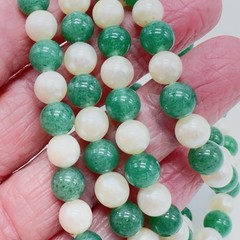 Vintage Cultured Pearl & Aventurine Necklace 28 in 7 mm Hidden Clasp 1980s