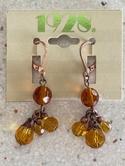 1928 Amber Copper Tone Dangle Drop Pierced Earrings Beaded Boho