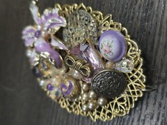 Vintage Maximal Collage Brooch Pin Mixed Media Art Materials rare Purple Floral