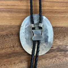 Vintage Navajo Henry Baca Turquoise Bear Claw Bolo Tie Sterling Silver Leather
