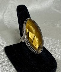 Vintage 925 Sterling Silver Tiger Eye Marquise Large Statement Ring Size 5.5