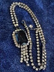 Vintage London Blue Topaz Color Rhinestone Necklace Choker 16” Glass