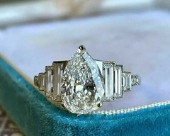 Vintage Lab Created Diamond 4CT Pear Art Deco Tapered Baguette Ring 14K Gold FN