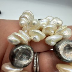 Vtg Baroque Pearl Bracelet Sterling Silver QVC Chunky Cluster Hammered Nuggets