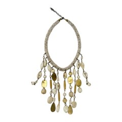 Vintage Bohemian Chic Seed, Glass Beads, Wood and Metal Bib Necklace