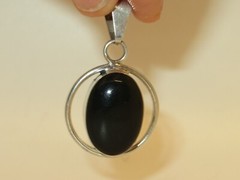 Vintage Sterling Silver and Black Onyx Pendant Unique Wire