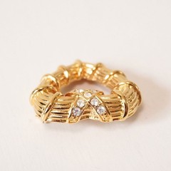 Vintage Monet Gold Tone Clear Rhinestone Open Heart Brooch Pin Signed