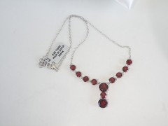 Sterling Silver 925 Natural Garnet Drop V Tennis Necklace