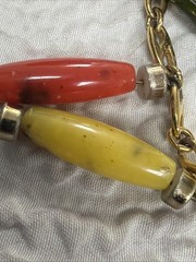 Vintage Bohemian Dangling Multicolor Oblong Beads Gold Plated 24” Necklace