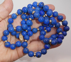 14K Gold 10mm Lapis Lazuli Bead Necklace 32”l Opera 14K Rondelle Spacers 106g