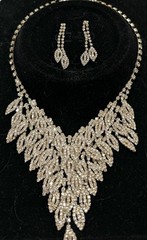 Vintage Clear Rhinestone Silver tone Necklace & Pierced Earring Set
