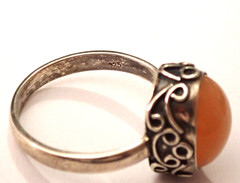 Size 9.75 Orange Carnelian Cab Ring Fancy Scrollwork 925 Sterling Silver 5.8g