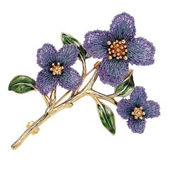 Handmade Floral Brooch – Gold Thread Embroidered, Enamel Leaf, Vintage Botanical