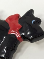Vintage Scottie Dog Brooch Black Enamel Red Bow Flying Colors Figural Pin