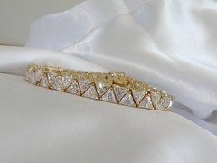 Vintage Sterling Silver 925 Gold Over Trillion Cut CZ Tennis Bracelet 7″