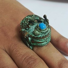 Rare Handmade Egyptian Falcon Copper Ring Turquoise Stone Antique Style Jewelry