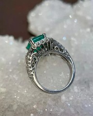 Art Deco Style Lab Created Emerald & Diamond Engagement 14K White Gold FN Ring