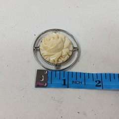 Vintage 2-Sided Mother of Pearl and Hand Carved Flower Pendant