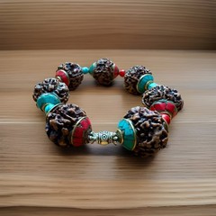 Vintage 2 Capped Rudraksha Beads Stretchable Yoga Bracelets Inlay With Stones🧘
