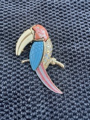 Vintage Hattie Carnegie Enamel & Rhinestone Bird/Toucan Brooch, Unsigned