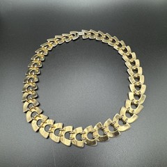 Signed Monet Crescent Link Collar Necklace Gold Tone 1980s Vintage 16