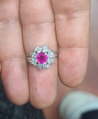 Vintage Platinum Cocktail Ring 1.77CT. Natural Round Cut Pink Sapphire GIA Cert
