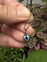 Antique 1900s Victorian Glas Evil Eye Brass Pendant Amulet Good Luck Protection