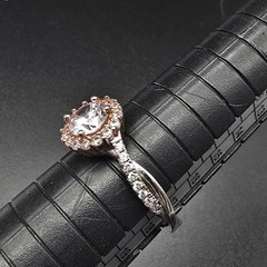 Sterling Silver CZ Halo Ring Twist Band IBB CN 925 Size 8