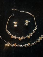 Vintage Barclay Parure Set Gold & Clear Rhinestone Necklace Earrings Bracelet A