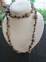 Vintage Tiger’s Eye Chips, Metal Beads & Wood beads Necklace 38″ Long