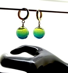 Unique blue Natural dyed Amber Earrings 5.9g