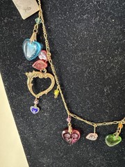 Vintage Signed Glassworks Studio Multi Charm Love Luck Fun Heart 30″ Necklace