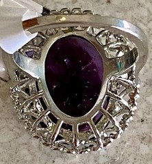Vibrant Purple Statement Cocktail Ring Ornate Vintage Style Oval Faceted Size 6