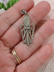 Vintage 925 Sterling Silver Angel Open Cut Bow Pendant PATINA